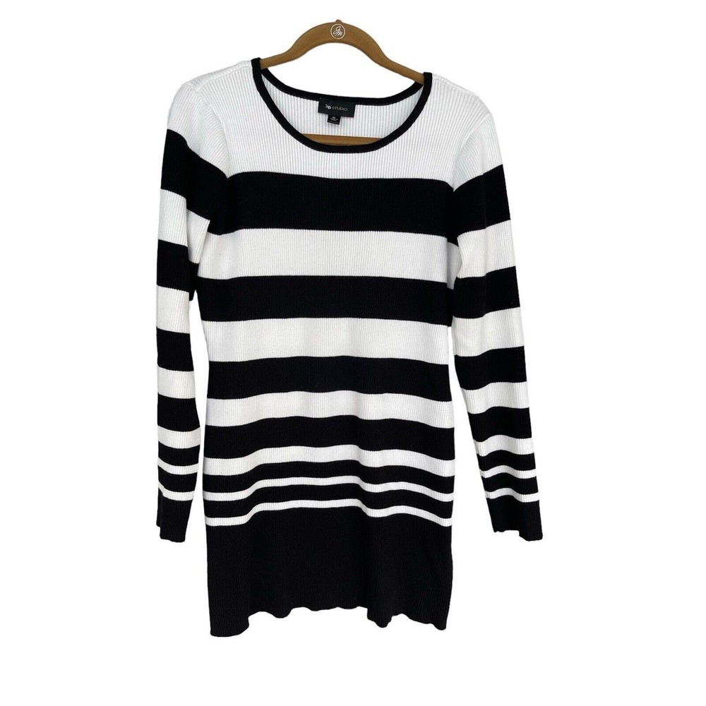AB Studio Black And‎ White Striped Long Sleeve Sweater Size XL